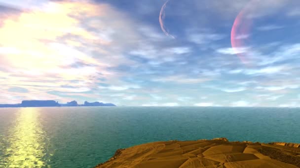 Planète étrangère. Rochers et lac. Animation. 4 