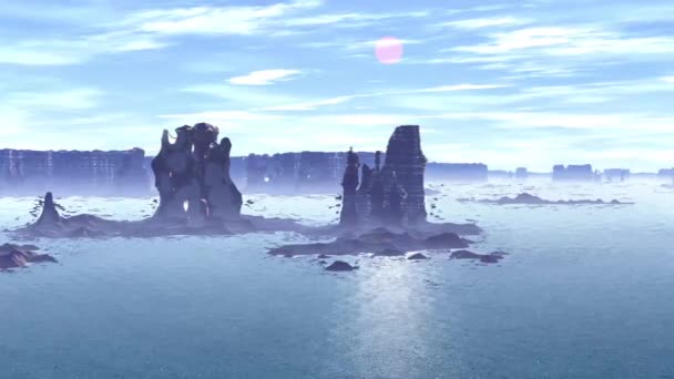 Främmande planet. Stenar och sjön. Animation. 4 — Stockvideo