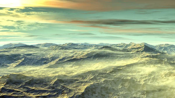 Un pianeta sconosciuto. Deserto. Rendering 3D — Foto Stock