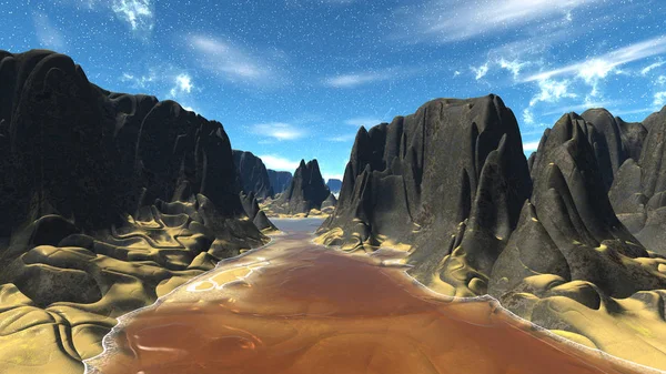 판타지 외계 행성입니다. 3 차원 렌더링 — 스톡 사진