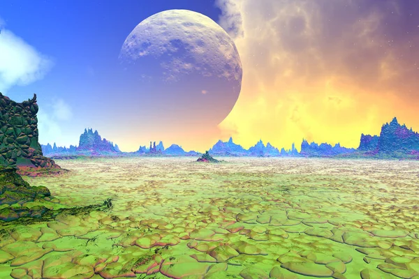 Fantasia planeta alienígena. Renderização 3D — Fotografia de Stock