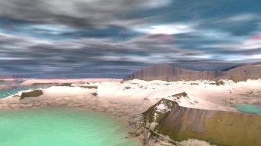 Yabancı gezegen. Kayalar ve göl. Animasyon. 4