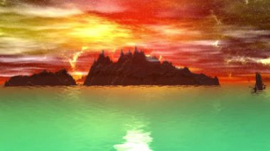 Yabancı gezegen. Kayalar ve göl. Animasyon. 4