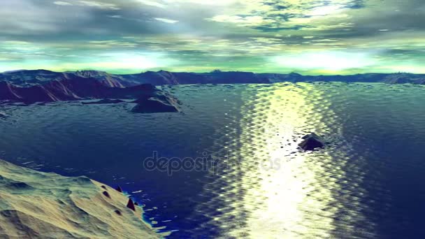 Yabancı gezegen. Kayalar ve göl. Animasyon. 4 — Stok video