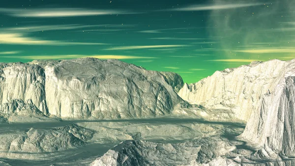 Fantasia planeta alienígena. Pedras e céu. Renderização 3D — Fotografia de Stock