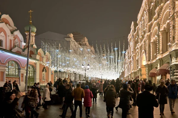 Moscow. Nikolskaya street. Illumination — Stock Photo, Image