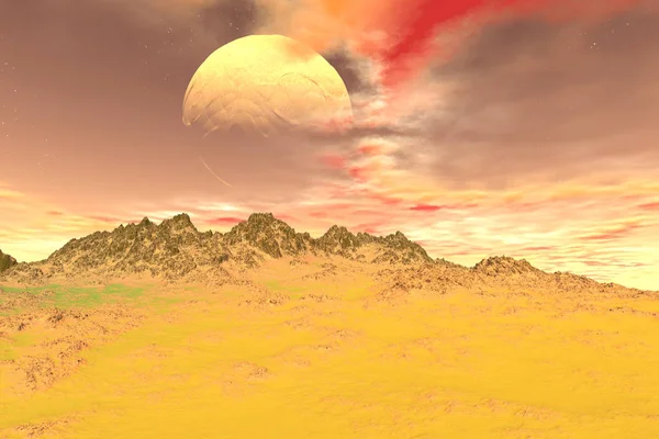 Yabancı gezegen. Kayalar ve gökyüzü. 3D render — Stok fotoğraf