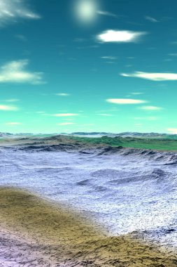 Yabancı gezegen. Dağ. 3D render 