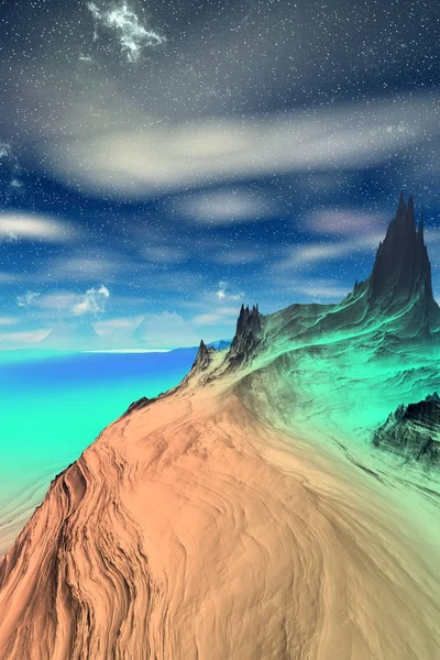 Buitenaardse planeet. Berg. 3D-rendering — Stockfoto