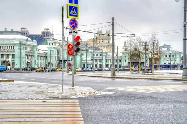 Moskova Rusya Ocak 2018 Tverskaya Zastava Meydanı Belorusskiy Tren Istasyonu — Stok fotoğraf