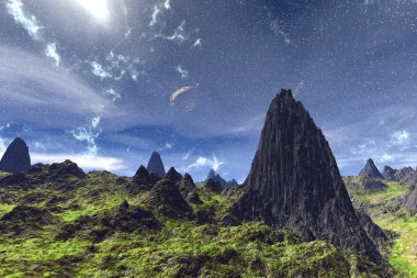 Yabancı gezegen. Dağ. 3D render 