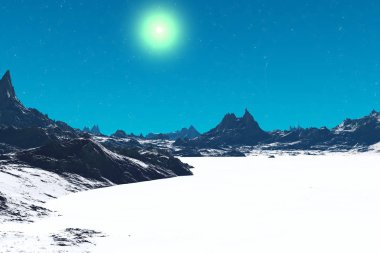 Yabancı gezegen. Dağ. 3D render 