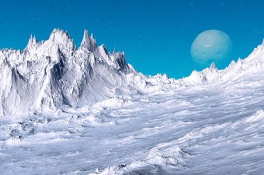 Yabancı gezegen. Dağ. 3D render 