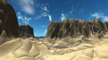 Yabancı gezegen. Dağ. 3D render 