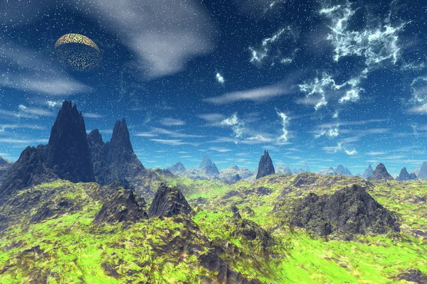 Planeta Alienígena. Montanha. Renderização 3D — Fotografia de Stock