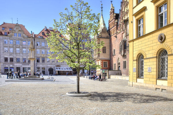 WROCLAW, POLAND - May 08.2014: The building of the city hall on the Market Square in the historical city center