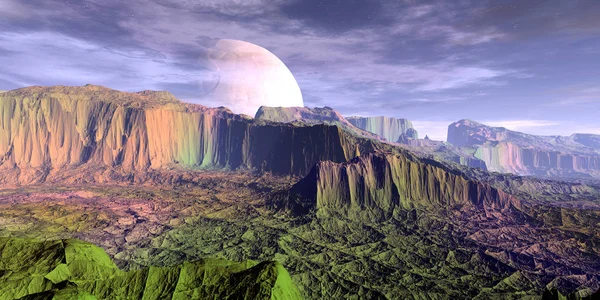 Planeta Extraterrestre. Montaña. Renderizado 3D — Foto de Stock
