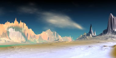 Yabancı gezegen. Dağ. 3D render 