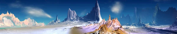 Buitenaardse planeet. Berg. Een panorama. 3d destructie — Stockfoto