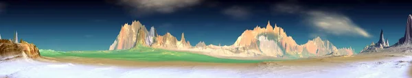 Uzaylı Gezegeni. Dağ. Panorama. 3d oluşturma — Stok fotoğraf