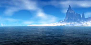 Uzaylı Gezegeni. Dağ ve göl. 3d render 