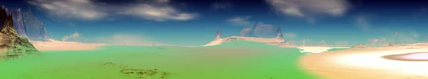 Mimozemská planeta. Mountain. Panorama. 3D vykreslování — Stock fotografie