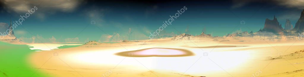 Alien Planet. Mountain. Panorama. 3D rendering 