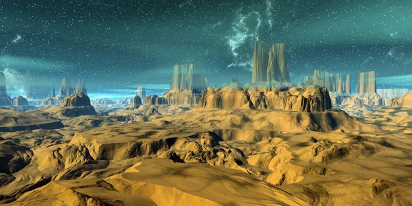 Alien Planet. Berg. 3D-Darstellung — Stockfoto