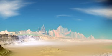 Yabancı gezegen. Dağ. 3D render 