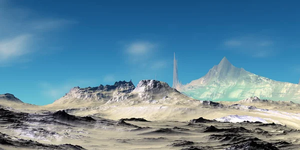Planeta Extraterrestre. Montaña. Renderizado 3D —  Fotos de Stock