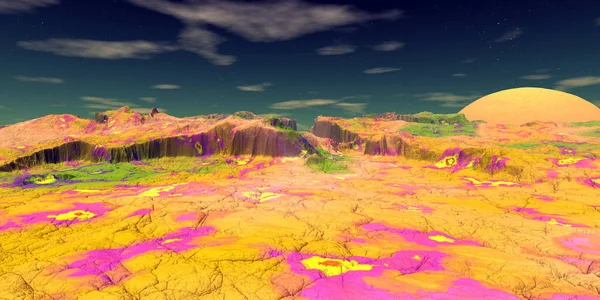 Planeta Alienígena. Montanha. Renderização 3D — Fotografia de Stock