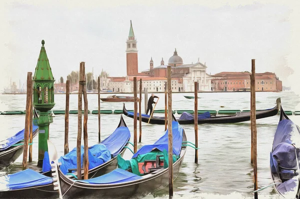 Venice morning. Island of San Giorgio Maggiore. Imitation of a picture. Oil paint. Illustration — 스톡 사진