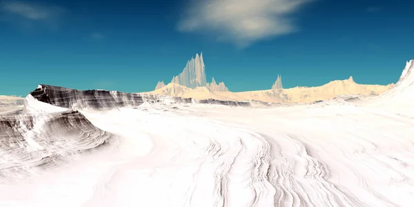 Planeta Extraterrestre. Montaña. Renderizado 3D —  Fotos de Stock