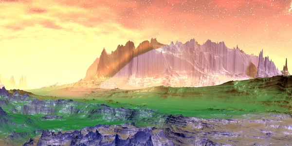 Фантазия Инопланетной Планеты Гора Иллюстрация — стоковое фото