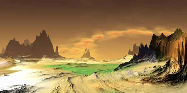 Fantasia Planeta Alienígena Montanha Ilustração — Fotografia de Stock