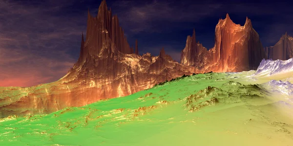 Planeta Extraterestră Fantastică Munte Ilustrație — Fotografie, imagine de stoc