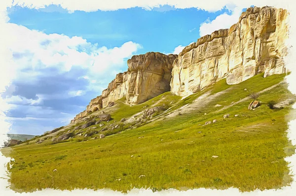Roccia Bianca Una Montagna Nella Crimea Pittura Olio Tela Immagine — Foto Stock