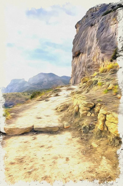 Enger Fußweg Entlang Der Meeresküste Auf Einem Berg Koba Kaya — Stockfoto