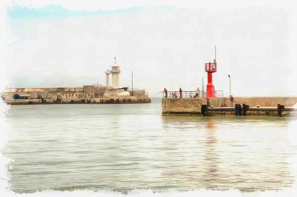 Toegang Tot Baai Van Jalta Krim Olieverf Doek Foto Met — Stockfoto