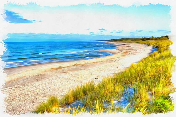 Praia Areia Costa Mar Báltico Perto Cidade Baltiysk Tinta Óleo — Fotografia de Stock