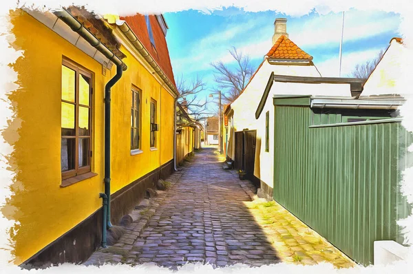 Das Alte Dorf Dragor Verboten Ist Häuserfassaden Rekonstruieren Ölfarbe Auf — Stockfoto