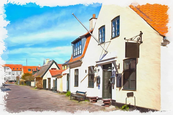 Old Village Dragor Forbidden Reconstruct Facades Houses Oil Paint Canvas — Stock Photo, Image