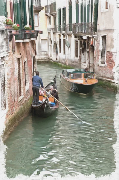 Channels City Venice Swimming Them Boats Italy Oil Paint Canvas — Stock Photo, Image