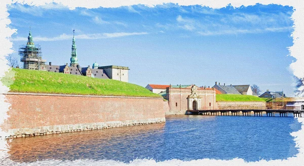 Oud Kasteel Aan Oever Van Oresund Denemarken Olieverf Doek Foto — Stockfoto