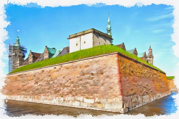 Oud Kasteel Aan Oever Van Oresund Denemarken Olieverf Doek Foto — Stockfoto