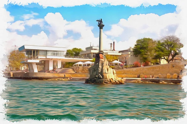 Monument Erected 1905 50Year First Defensive Sevastopol Oil Paint Canvas — Stock Photo, Image