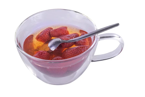 Sweet Dessert Strawberry Compote Transparent Cup Isolated White Background — Stock Photo, Image