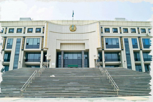 Biblioteca Acadêmica Nacional República Cazaquistão Tinta Óleo Sobre Tela Imagem — Fotografia de Stock