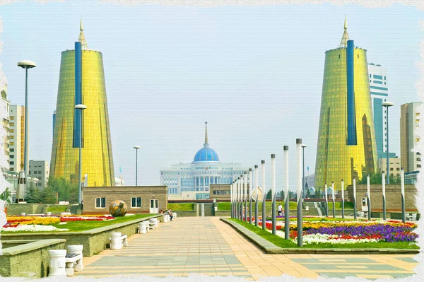 View Nurzhol Boulevard President Palace Acorda Oil Paint Canvas Picture — Stock Photo, Image