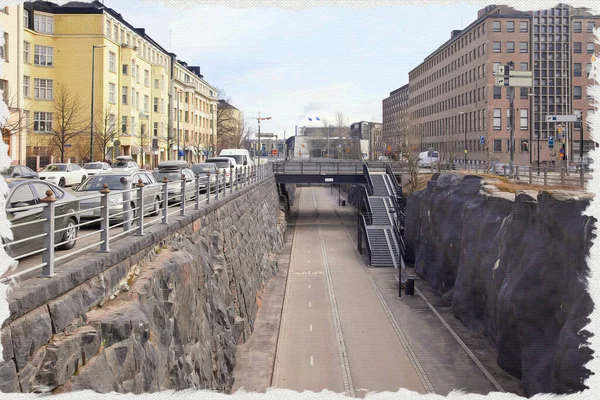 Een Fietsweg Bevindt Zich Een Kunstmatige Tunnel Olieverf Doek Foto — Stockfoto